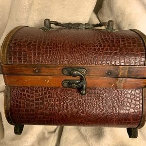 Small brown leather and wooden chest, all original, great condition